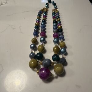 Vintage 2 Stranded Blue/Purple/Green Beaded Necklace